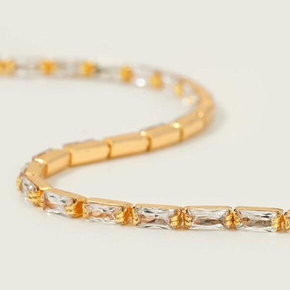 Simulated Diamond Gold Tennis Bracelet Tennis Chain Baguette Bracelet Pave CZ - Picture 1 of 5